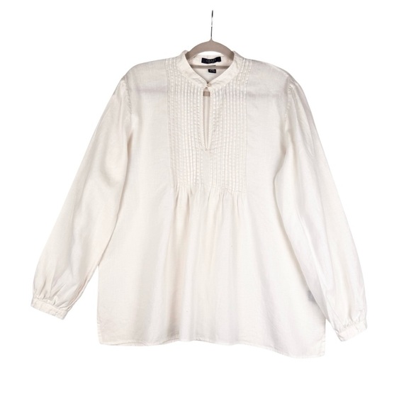 Chaps Tops - Chaps Womens 100% linen Top Blouse Size XL White Long sleeve Casuall